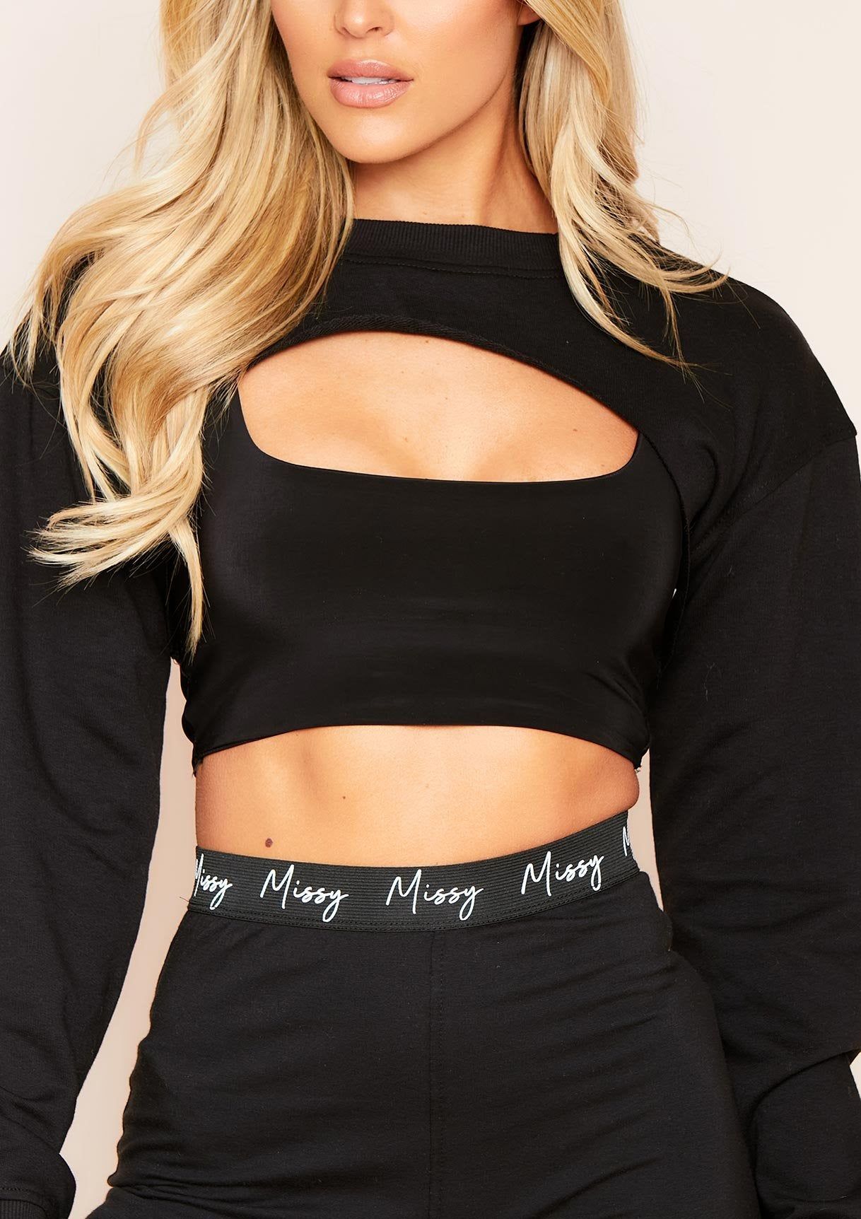 Vera Black Super Crop Raw Hem Long Sleeve Sweater sold by Missy Empire product image thumbnail 3