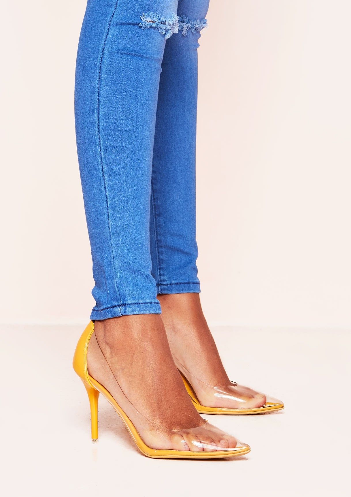 Pei Yellow Patent Perspex Heels sold by Missy Empire product image thumbnail 3