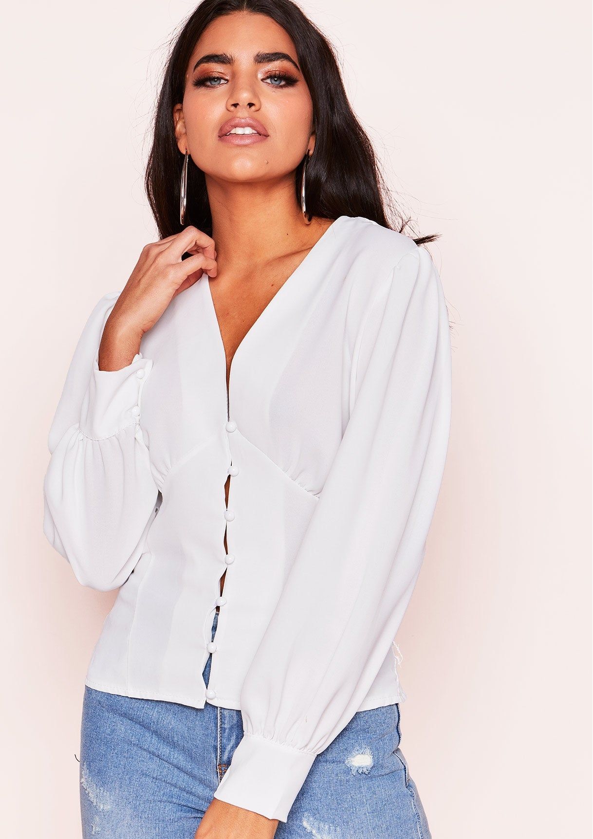 Maddie White Button Up Blouse sold by Missy Empire product image thumbnail 5