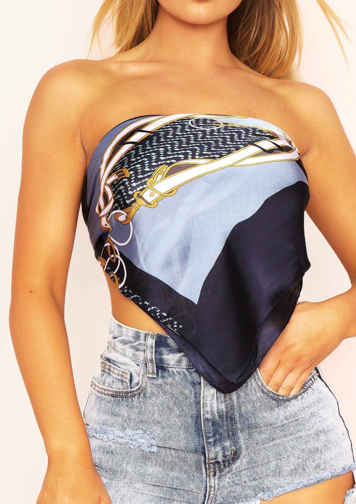Sierra Navy & Brown Printed Satin Scarf Top sold by Missy Empire product image thumbnail 3