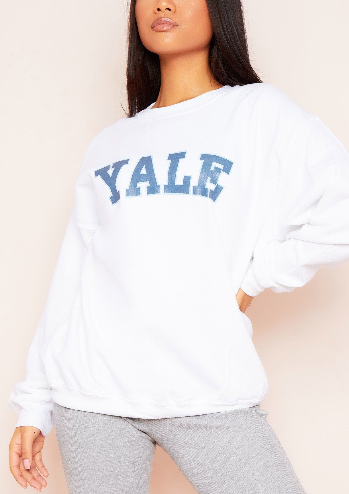 Mila White Blue Yale Slogan Oversized Sweatshirt sold by Missy Empire product image thumbnail 3