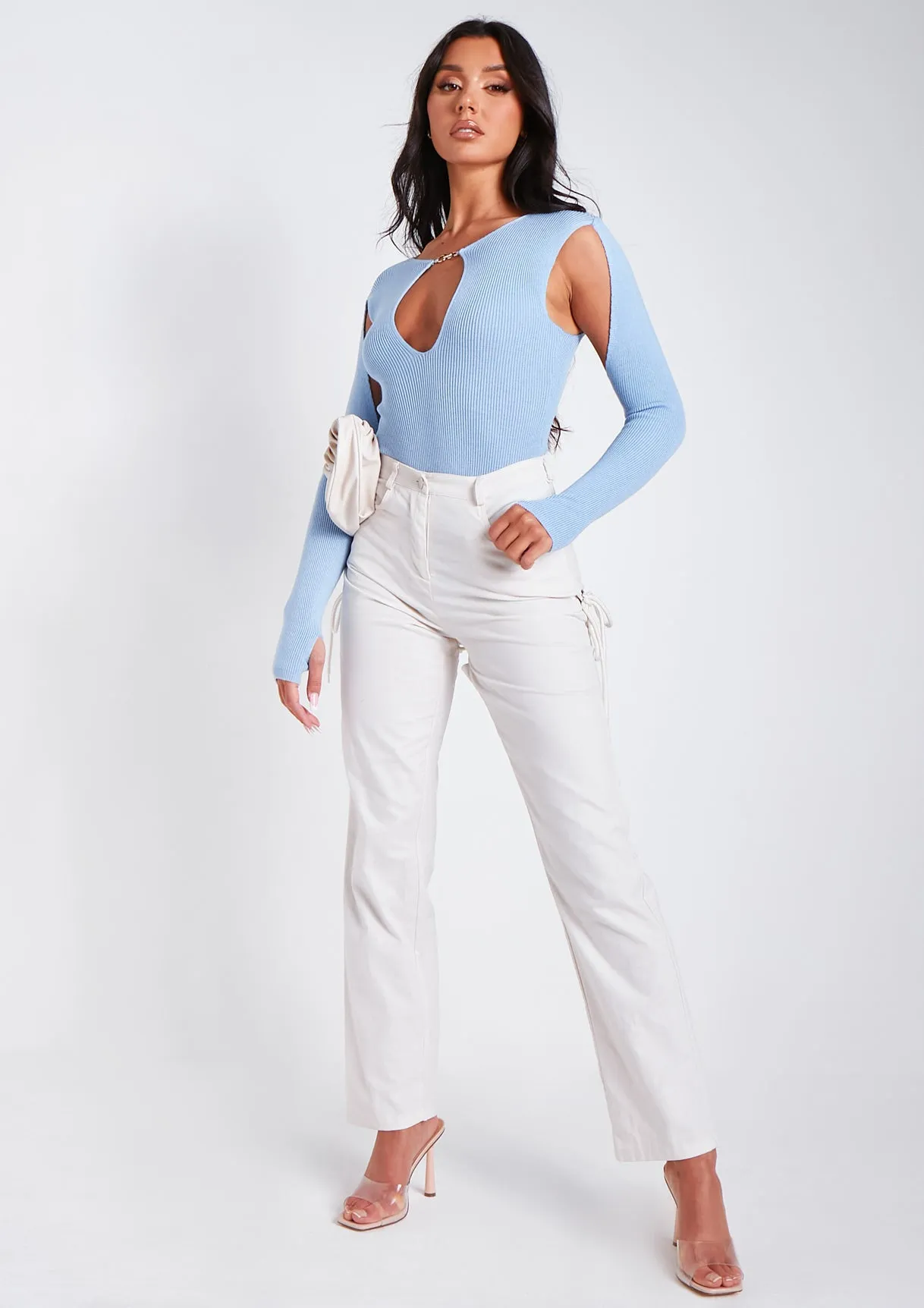 Phoebe Blue Cut Out Detail Knitted Bodysuit sold by Missy Empire product image thumbnail 4