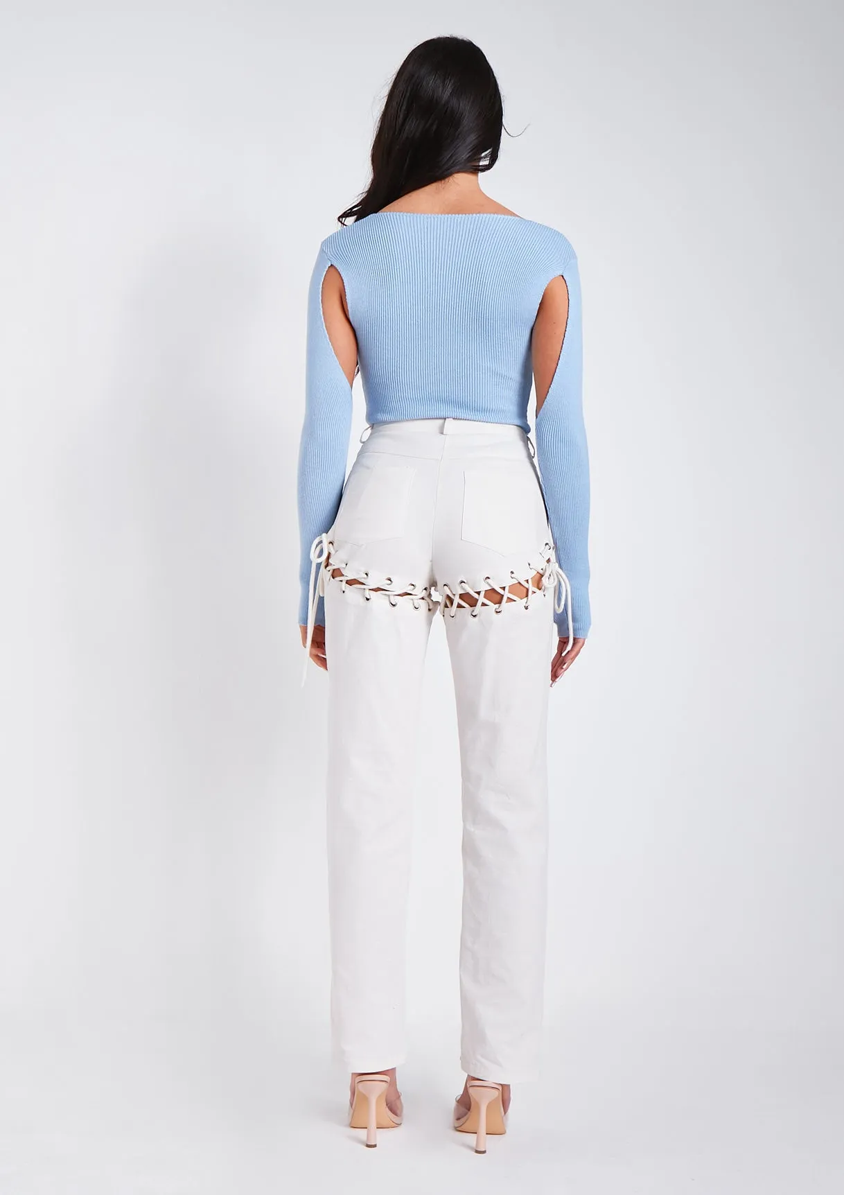 Phoebe Blue Cut Out Detail Knitted Bodysuit sold by Missy Empire product image thumbnail 3