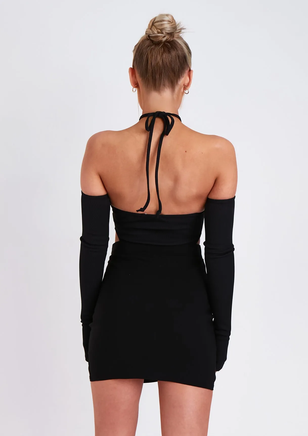 Chelsey Black High Waisted Mini Skirt With Split sold by Missy Empire product image thumbnail 3