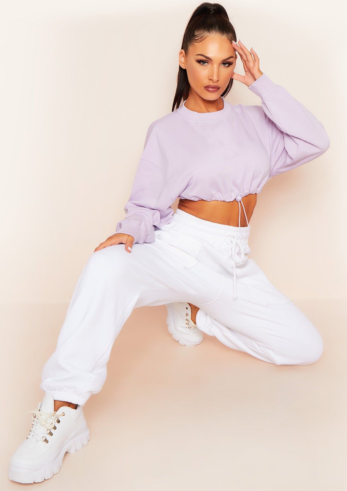 Namid Lilac Drawstring Cropped Sweatshirt sold by Missy Empire product image thumbnail 2