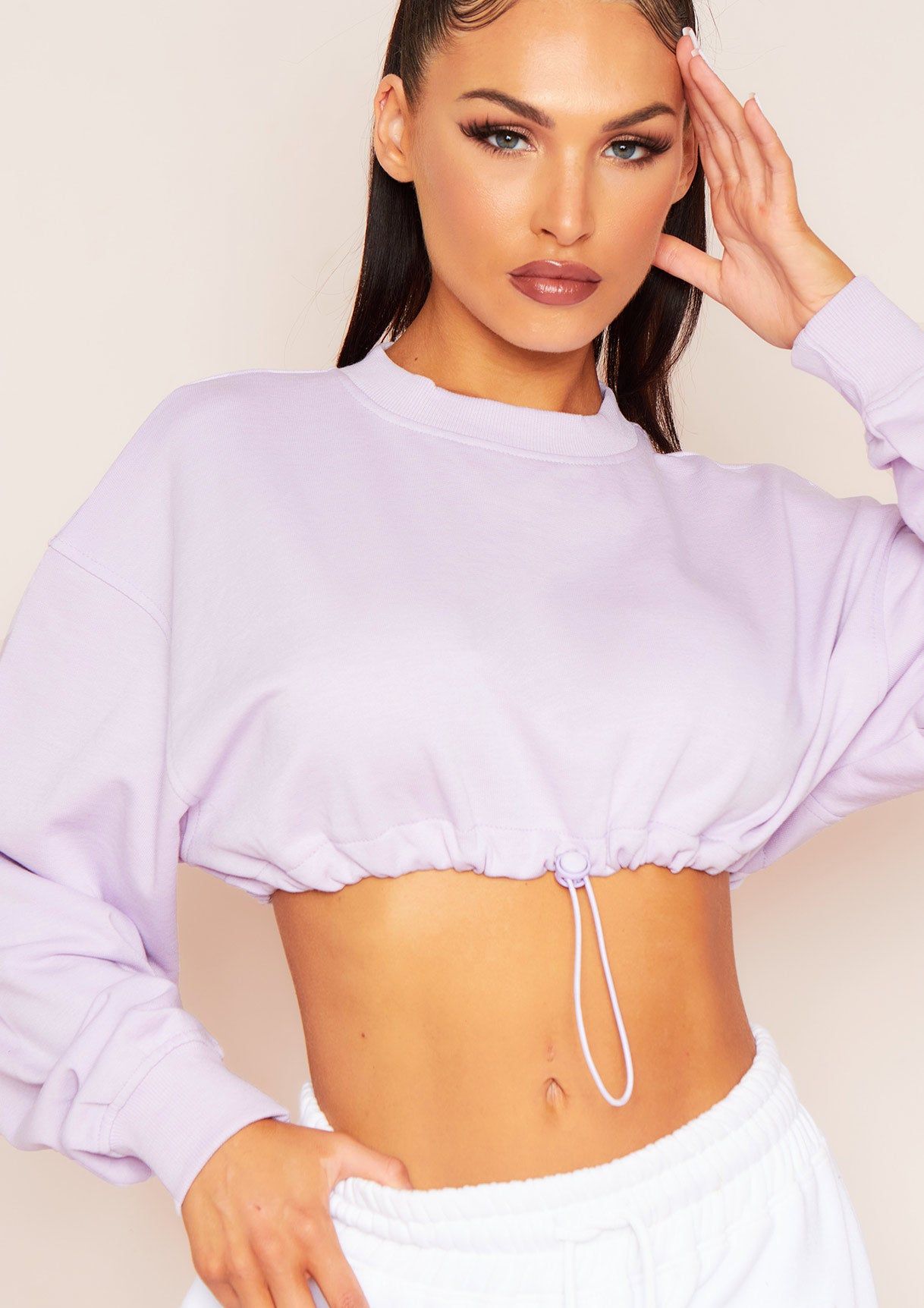 Namid Lilac Drawstring Cropped Sweatshirt sold by Missy Empire product image thumbnail 3
