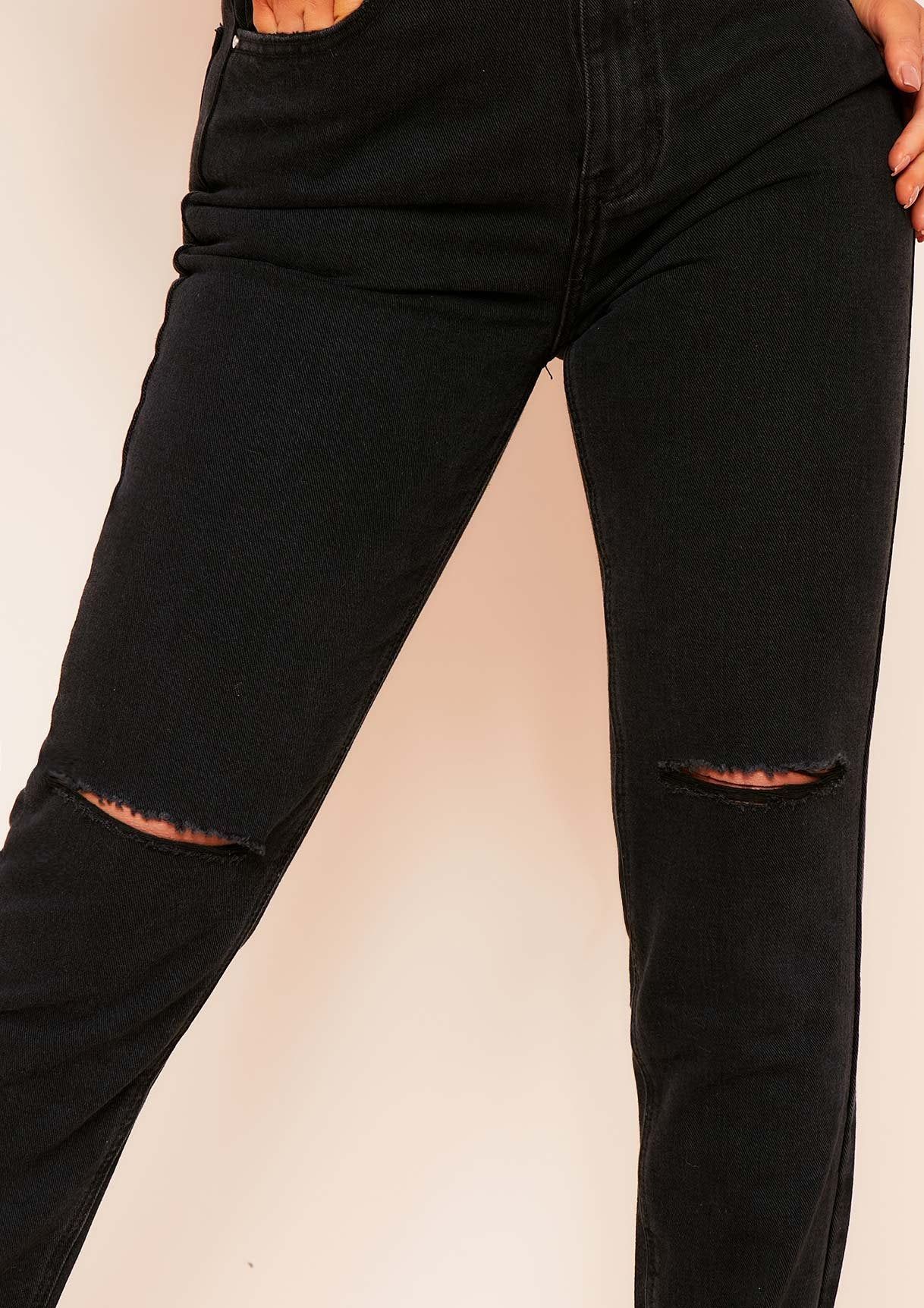 Kaydi Denim Black Knee Ripped Wash Mom Jeans sold by Missy Empire product image thumbnail 4