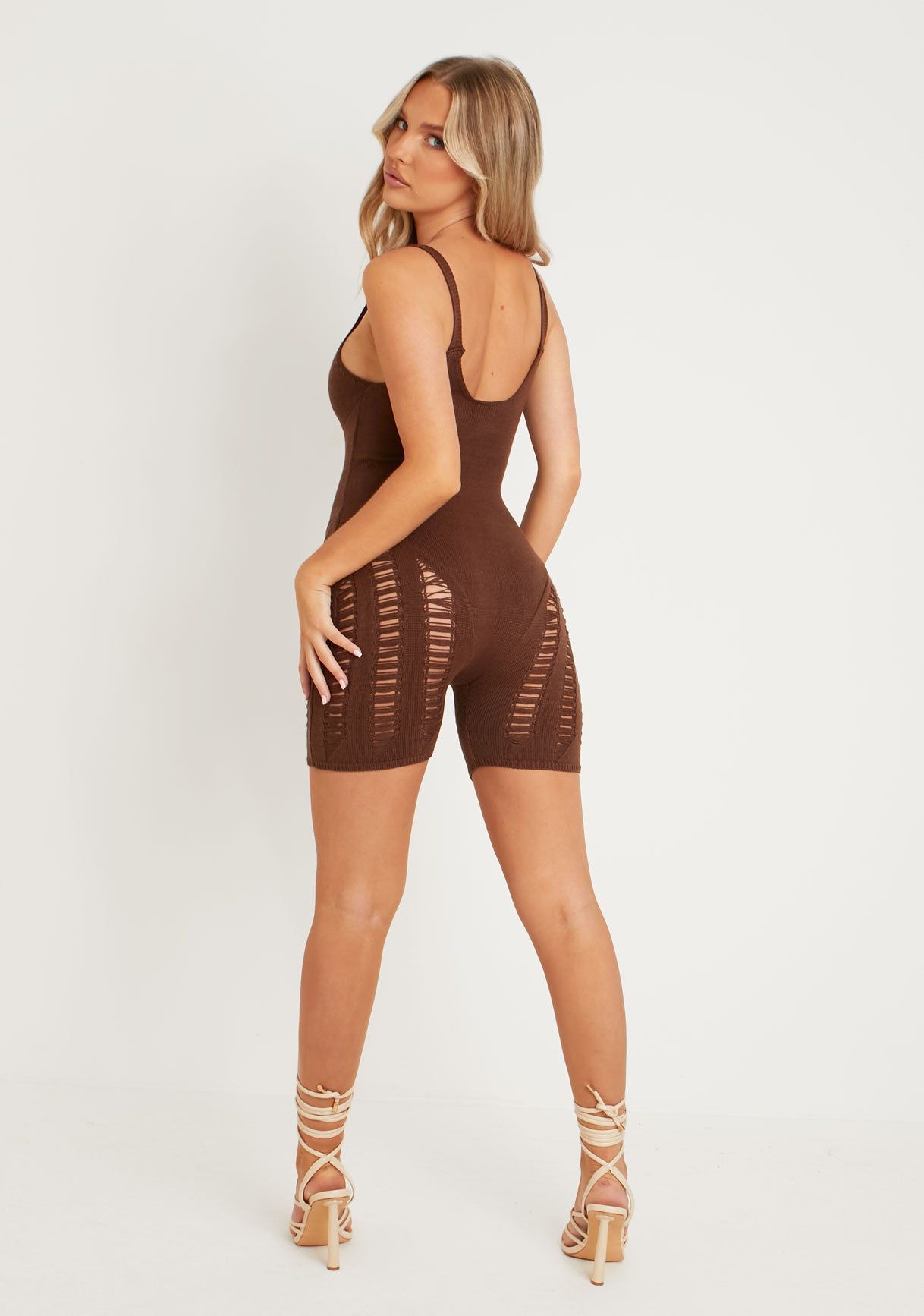 Adalynn Chocolate Laddered Knitted Unitard sold by Missy Empire product image thumbnail 3