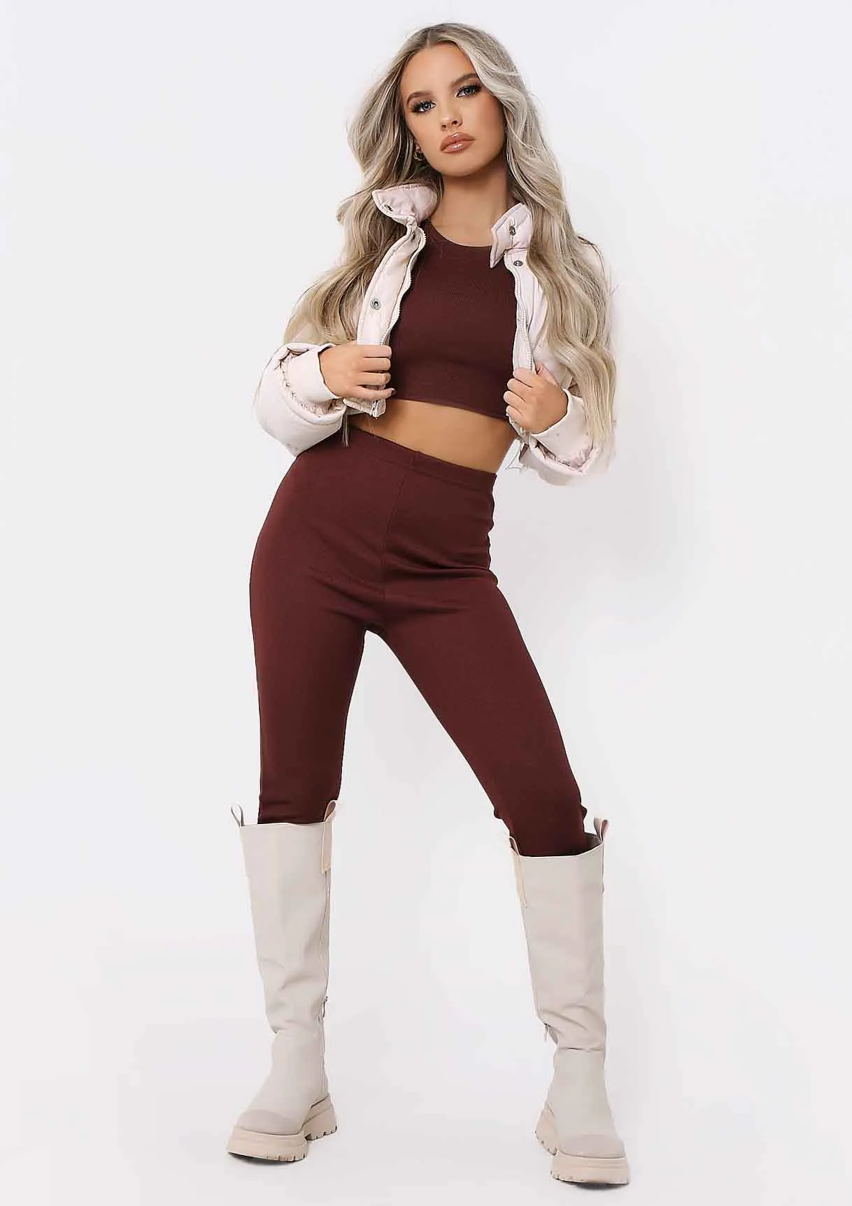 Anila Chocolate Long Sleeve Thick Bandage Rib Crop Top sold by Missy Empire product image thumbnail 4