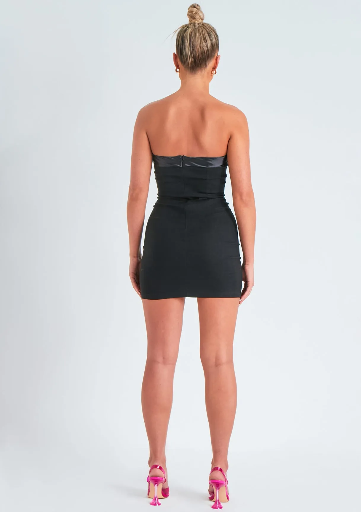 Lorena Black Satin Trim Bandeau Mini Dress sold by Missy Empire product image thumbnail 3