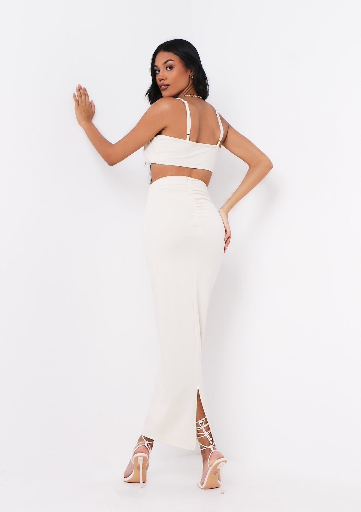 Dulcie Cream High Waisted Co-ord Maxi Skirt sold by Missy Empire product image thumbnail 3