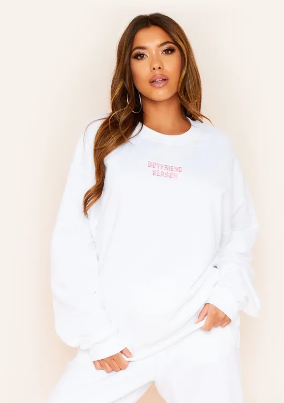Koletta White Boyfriend Season Oversized Sweatshirt sold by Missy Empire