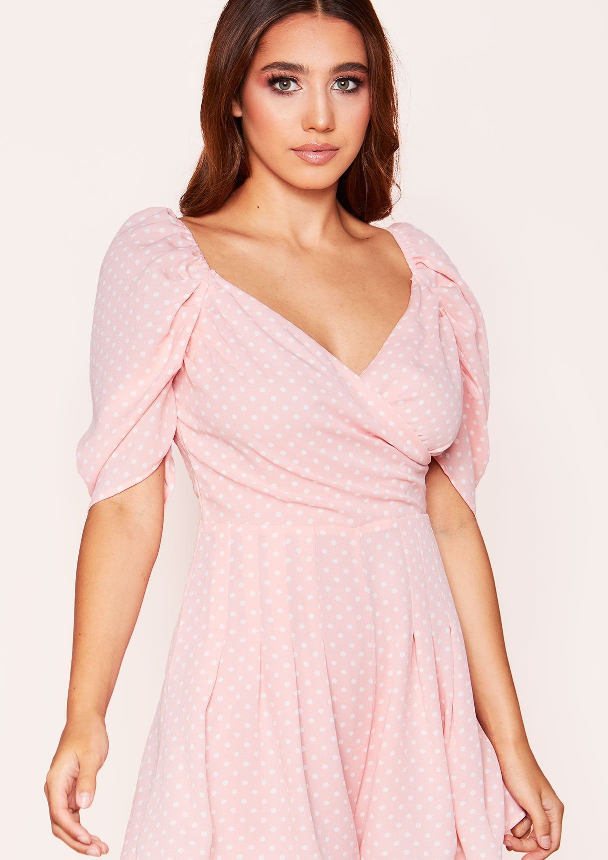 Ivy Pink Polkadot Wrap Playsuit sold by Missy Empire product image thumbnail 3