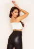 Grace Ivory Satin Halterneck Ruched Crop Corset Top sold by Missy Empire