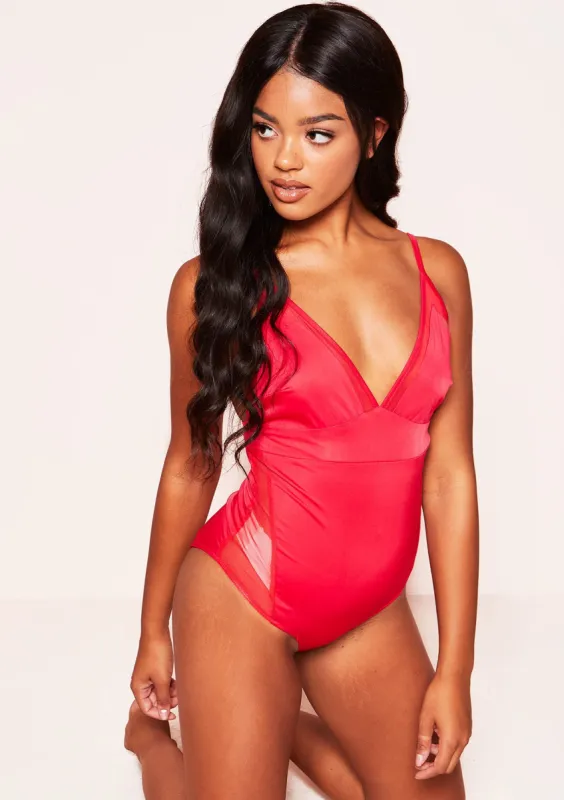 Dora Red Slinky Mesh Bodysuit sold by Missy Empire