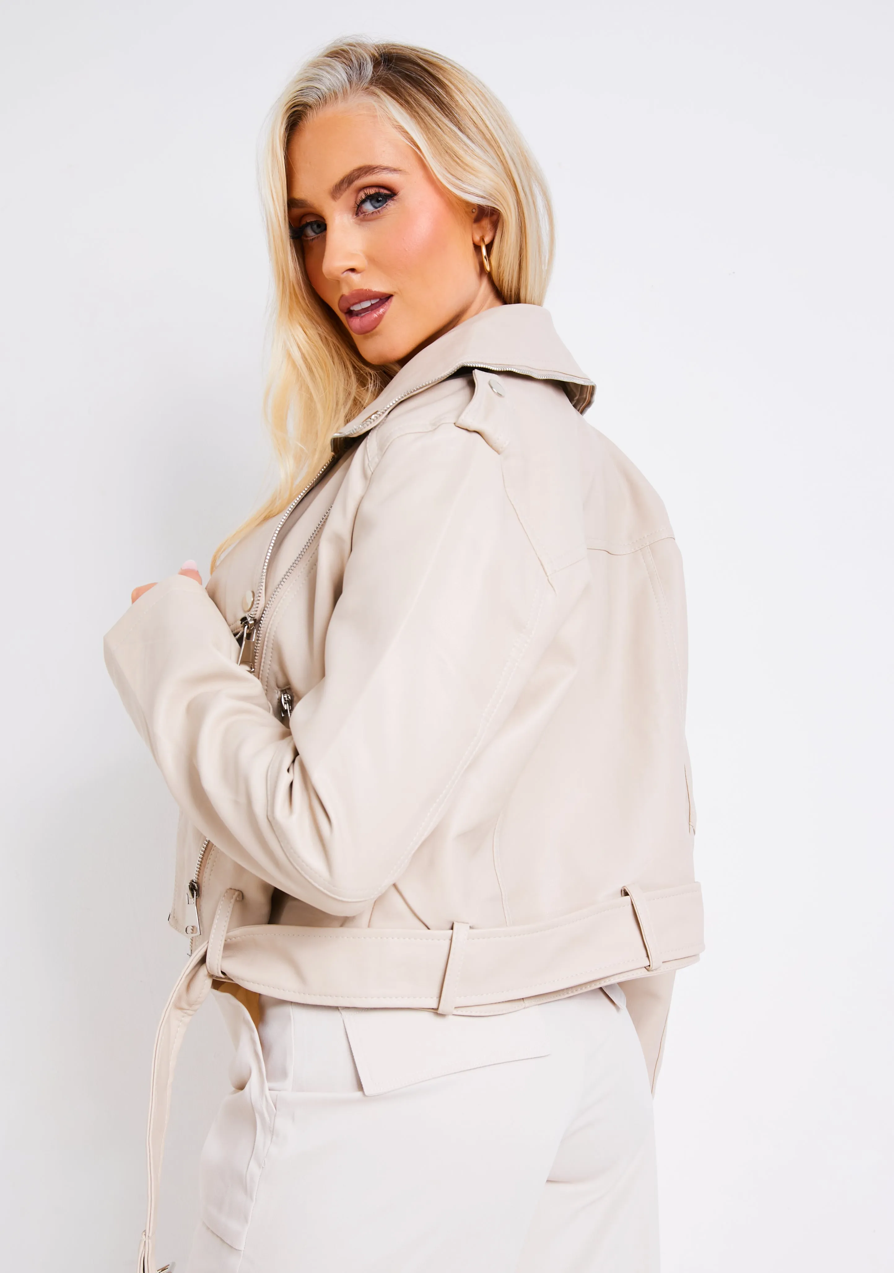 Lexi Cream Faux Leather Jacket sold by Missy Empire product image thumbnail 3