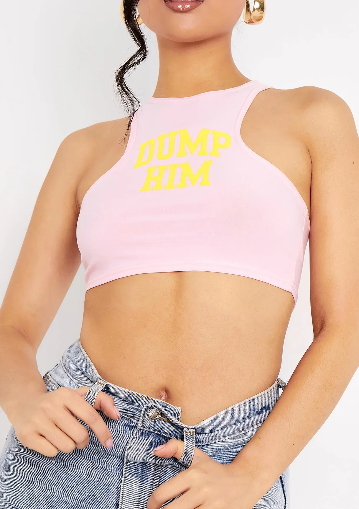 Sian Pink Dump Him Slogan Racer Crop Top sold by Missy Empire product image thumbnail 2