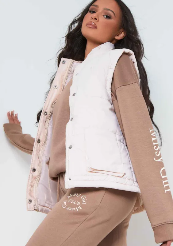 Mary Cream Pocket Detail Sleeveless Padded Gilet sold by Missy Empire