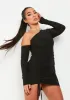 Kay Black Double Layer Asymmetric Neck Slinky Ruched Mini Dress sold by Missy Empire