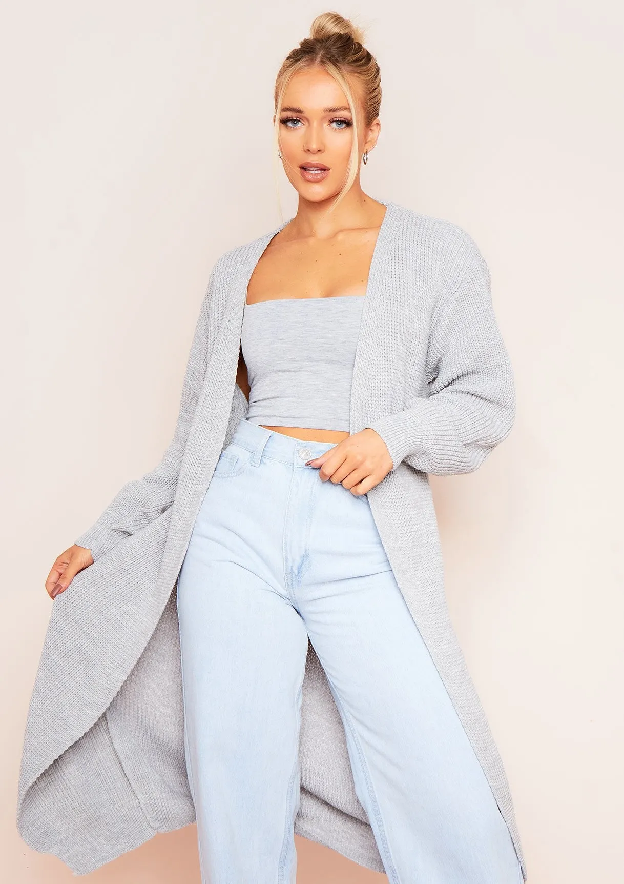 Addie Light Grey Longline Knit Cardigan sold by Missy Empire product image thumbnail 3