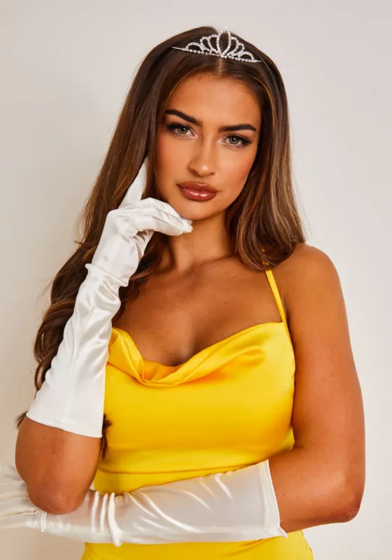 Adelia Ivory Long Satin Gloves sold by Missy Empire