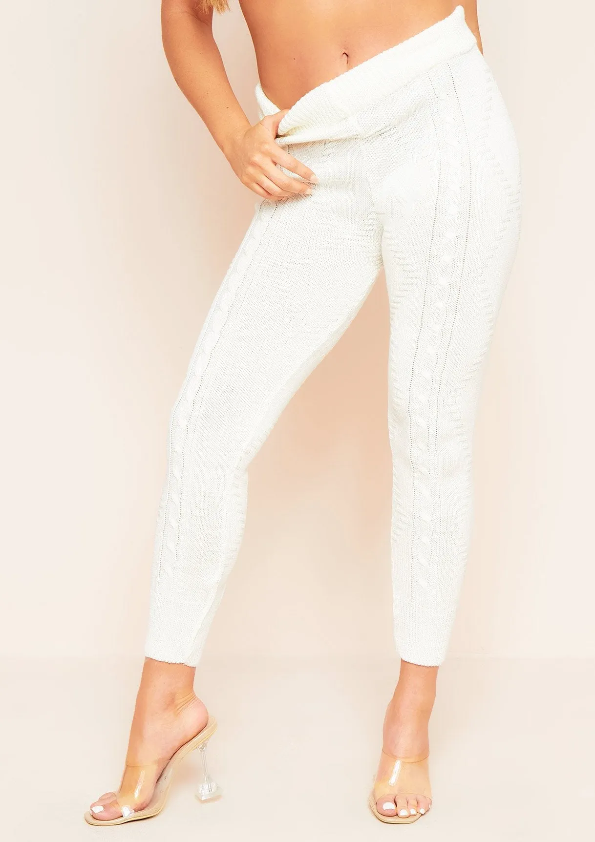 Flynn Cream Cable Knitted Ribbed Joggers sold by Missy Empire product image thumbnail 2