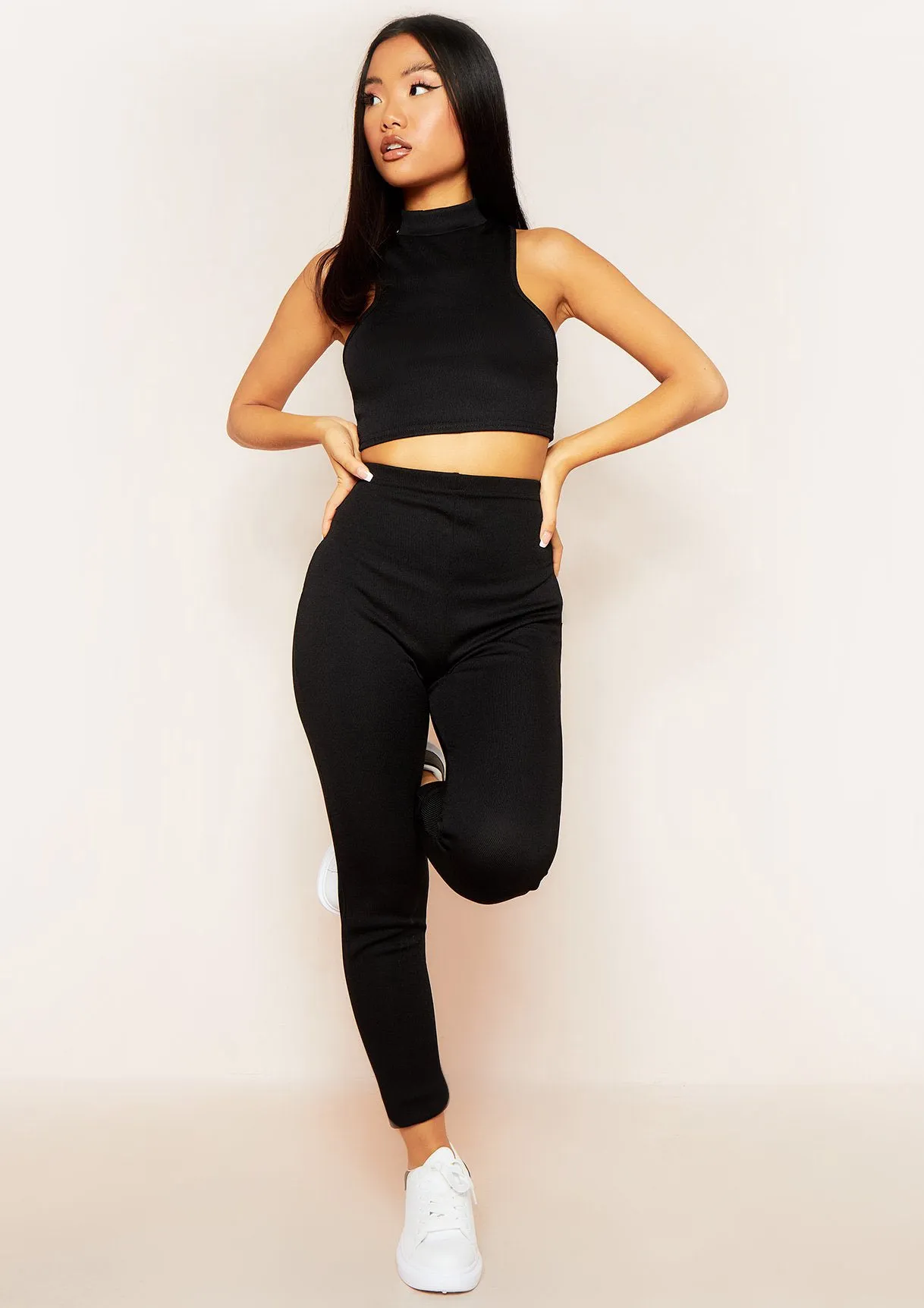 Molli Black Thick Bandage Rib Extreme Racer Crop Top sold by Missy Empire product image thumbnail 4