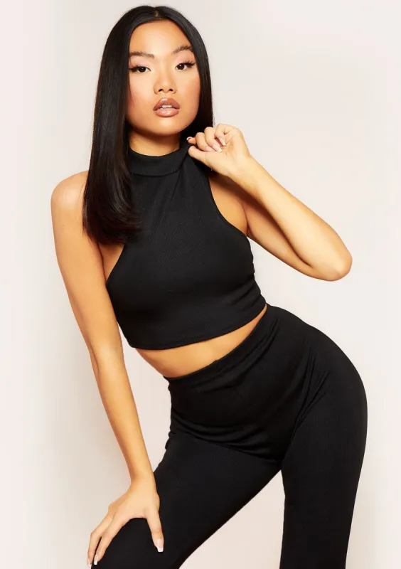 Molli Black Thick Bandage Rib Extreme Racer Crop Top sold by Missy Empire