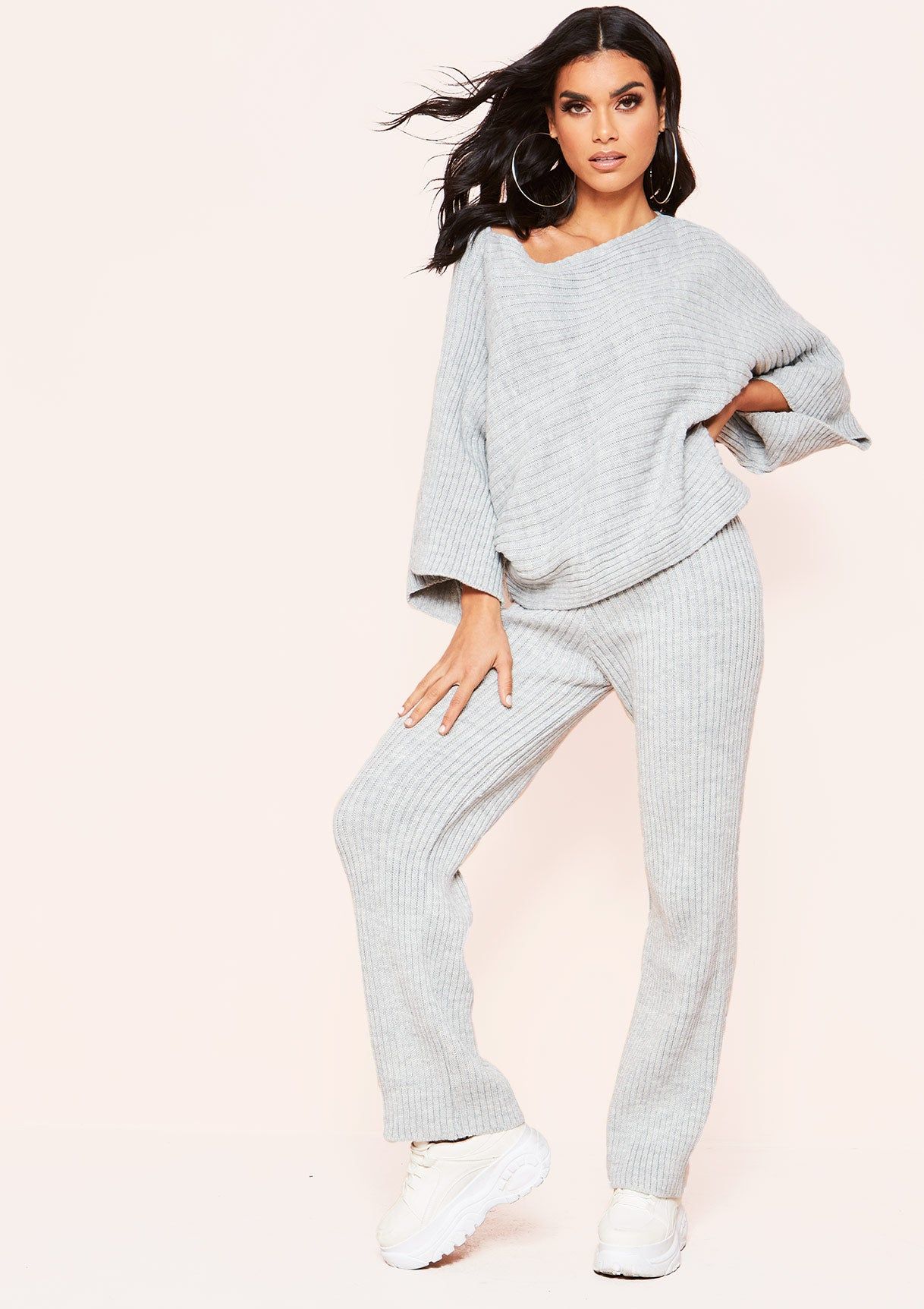 Everleigh Grey Ribbed Knit Co-Ord Set sold by Missy Empire