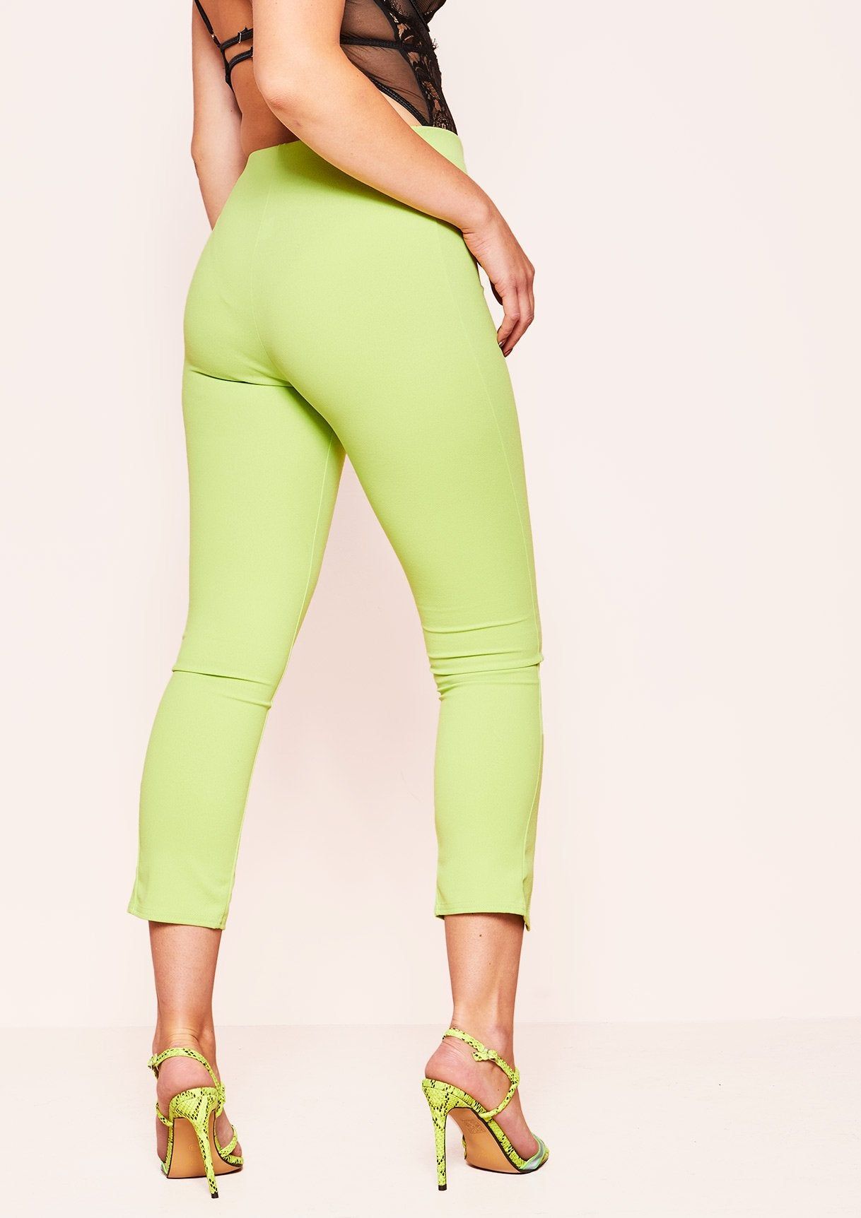 Mia Lime Green Split Hem Trousers sold by Missy Empire product image thumbnail 3