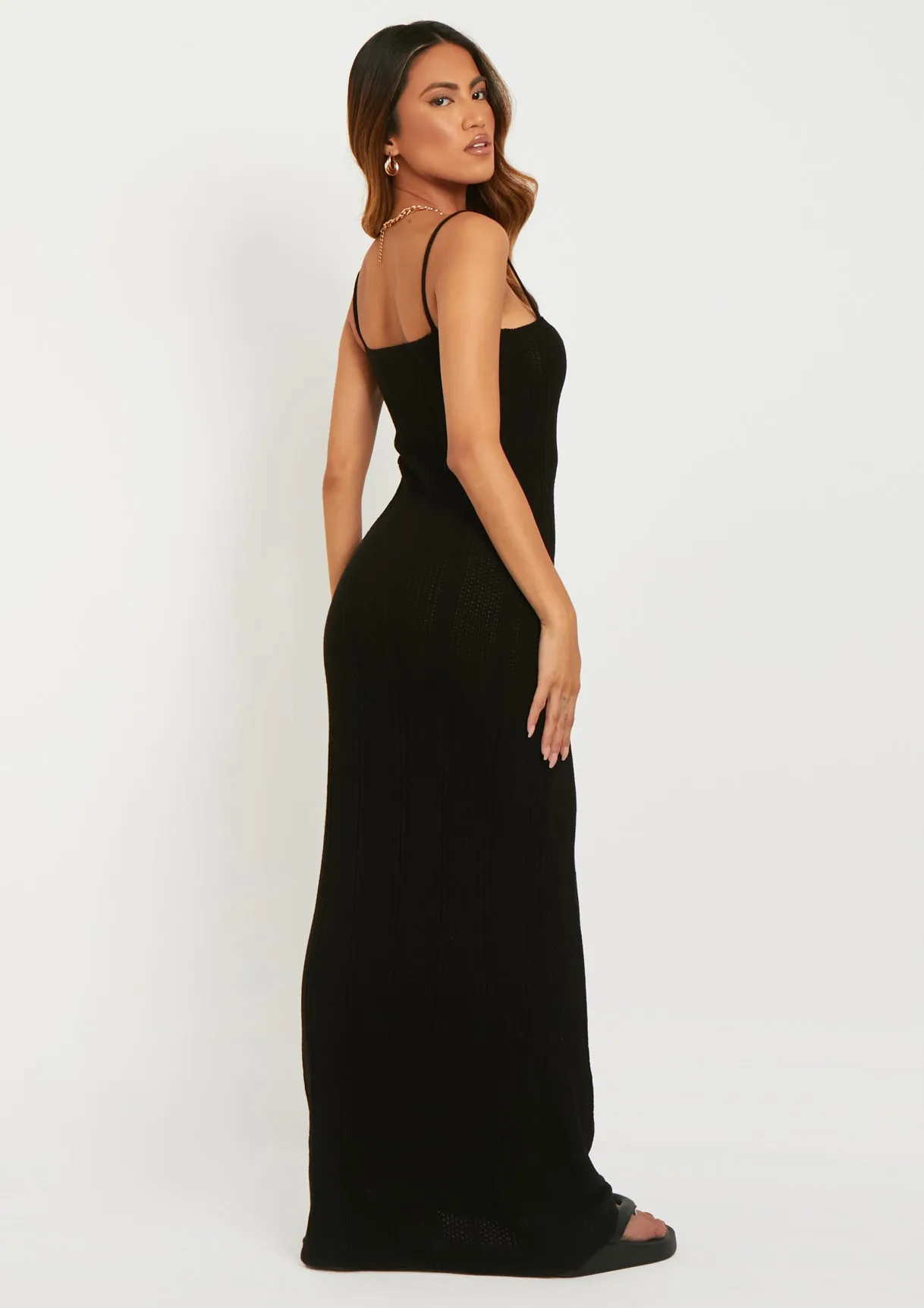 Stella Black Ruched Front Crochet Maxi Dress sold by Missy Empire product image thumbnail 4