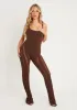 Eva Chocolate Laddered Knitted Seam Jumpsuit sold by Missy Empire