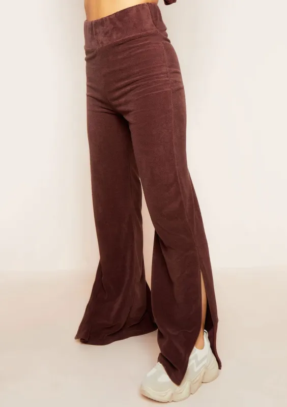 Belle Chocolate Velour Split Hem Joggers sold by Missy Empire