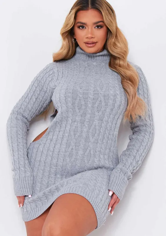 Cecilia Grey Cut Out Knitted Dress sold by Missy Empire