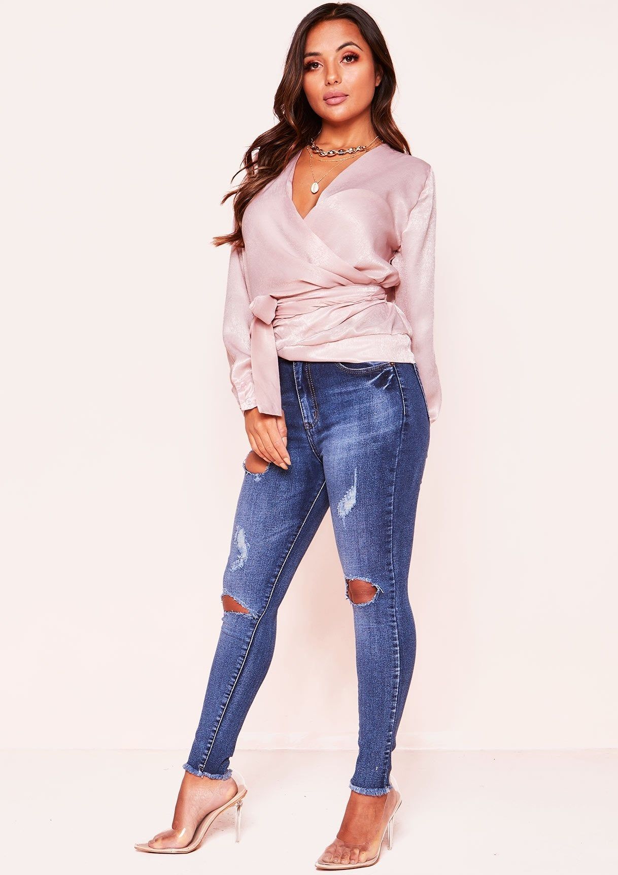 Yula Pink Satin Feel Wrap Top sold by Missy Empire product image thumbnail 3