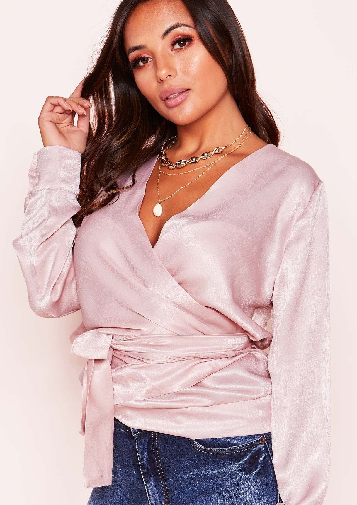 Yula Pink Satin Feel Wrap Top sold by Missy Empire product image thumbnail 4