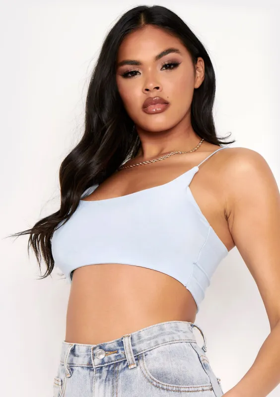Corazon Pastel Blue Basic Round Scoop Neck Strappy Bralet made by Missy Empire