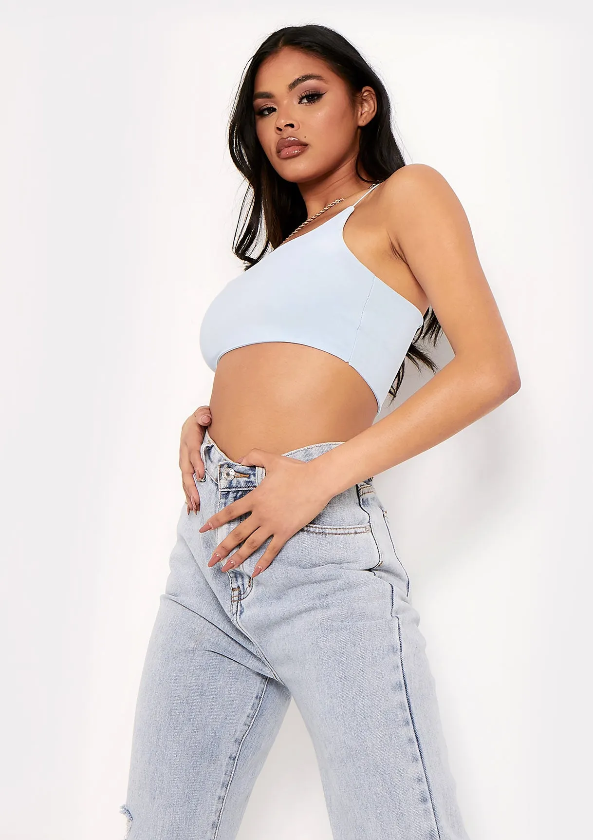 Corazon Pastel Blue Basic Round Scoop Neck Strappy Bralet sold by Missy Empire product image thumbnail 4