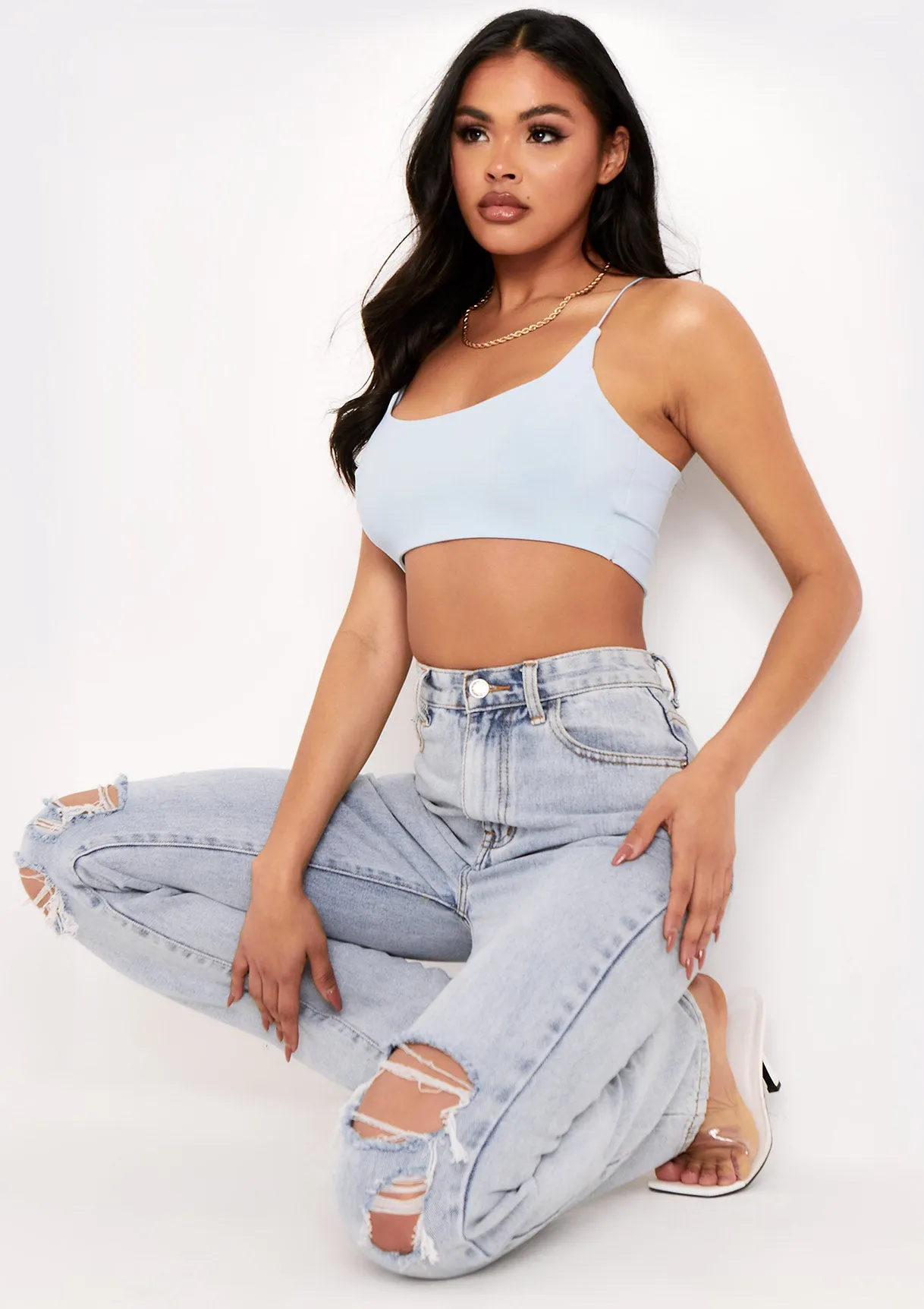 Corazon Pastel Blue Basic Round Scoop Neck Strappy Bralet sold by Missy Empire product image thumbnail 2