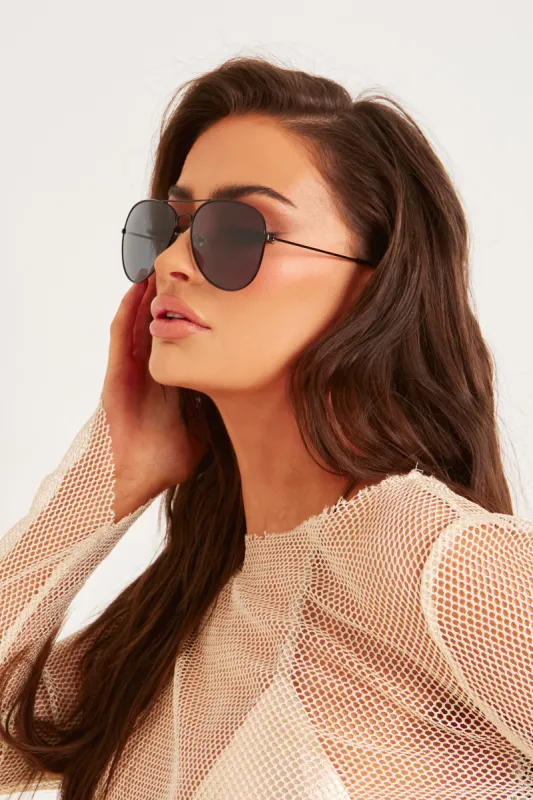 Brielle Black Aviator Sunglasses sold by Missy Empire