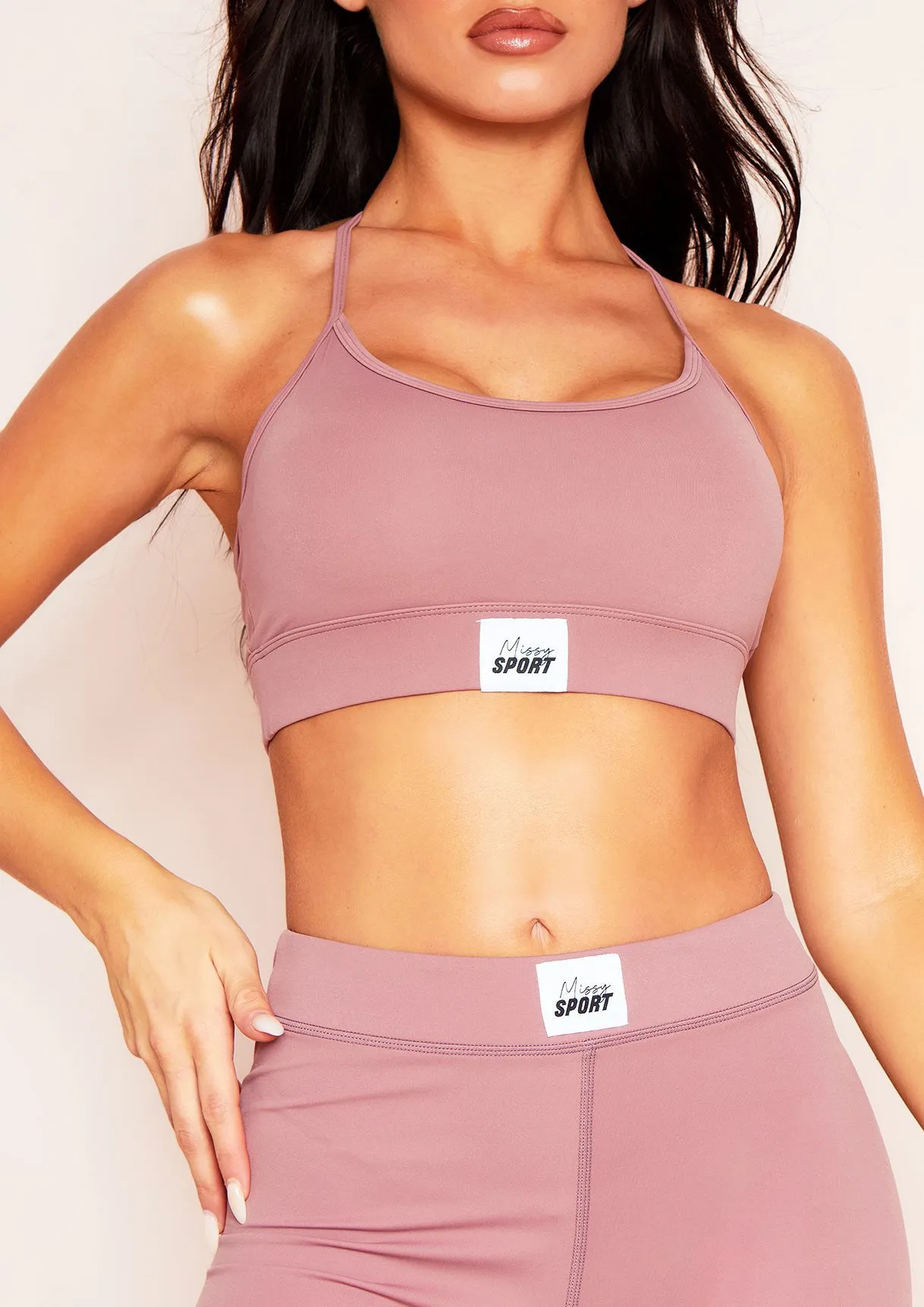 Elena Rose Missy Sport Tab Logo Thick Strappy Gym Crop Top sold by Missy Empire product image thumbnail 4