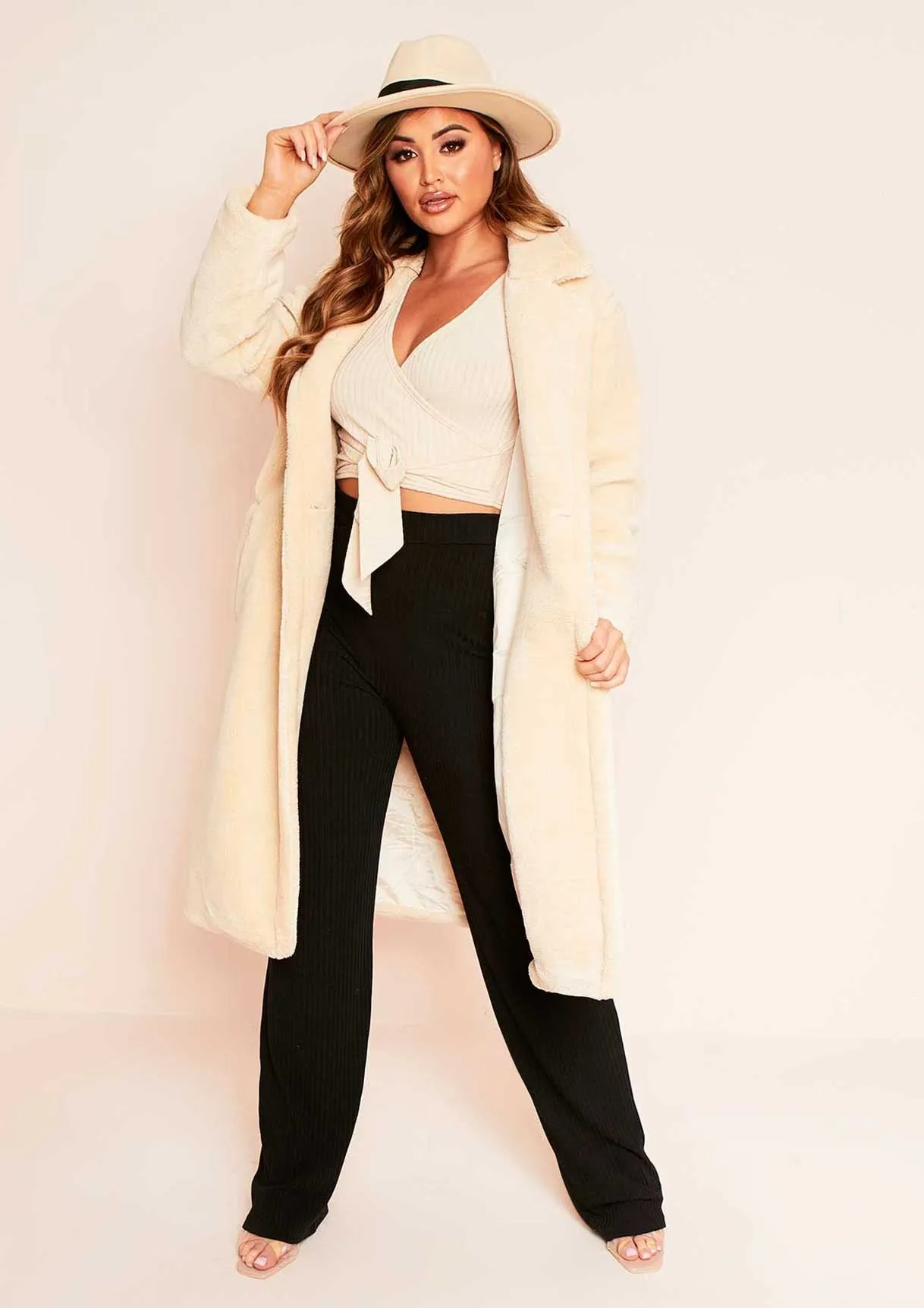 Bella Beige Wrap Front Ribbed Top sold by Missy Empire product image thumbnail 4