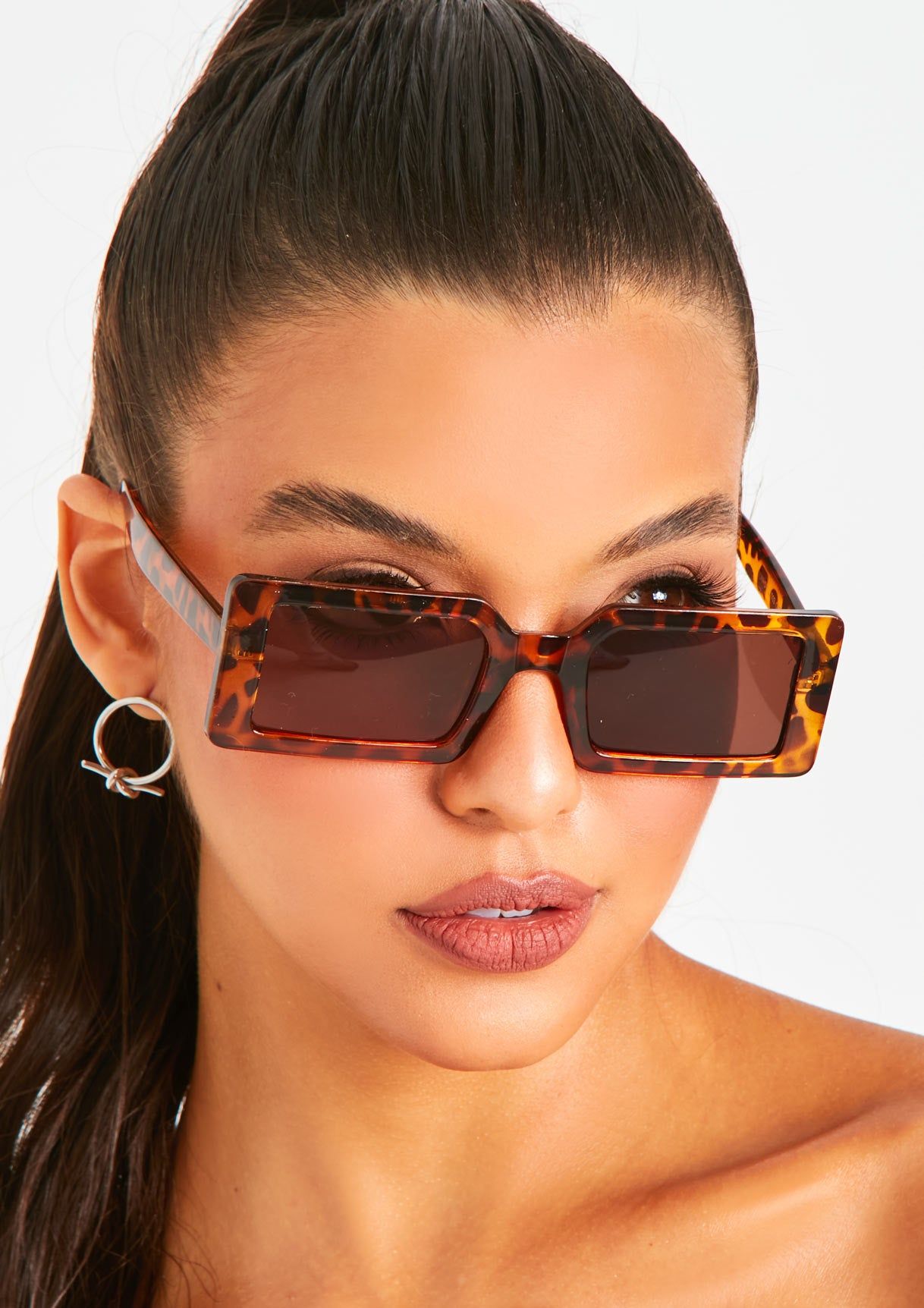 Danna Leopard Print Rectangle Sunglasses sold by Missy Empire product image thumbnail 3