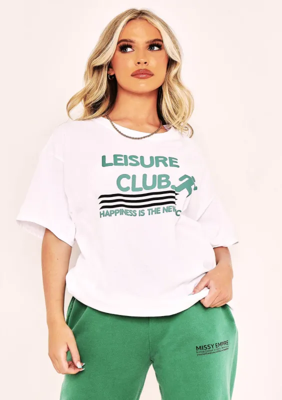 Sullivan White Leisure Club Slogan T-shirt sold by Missy Empire