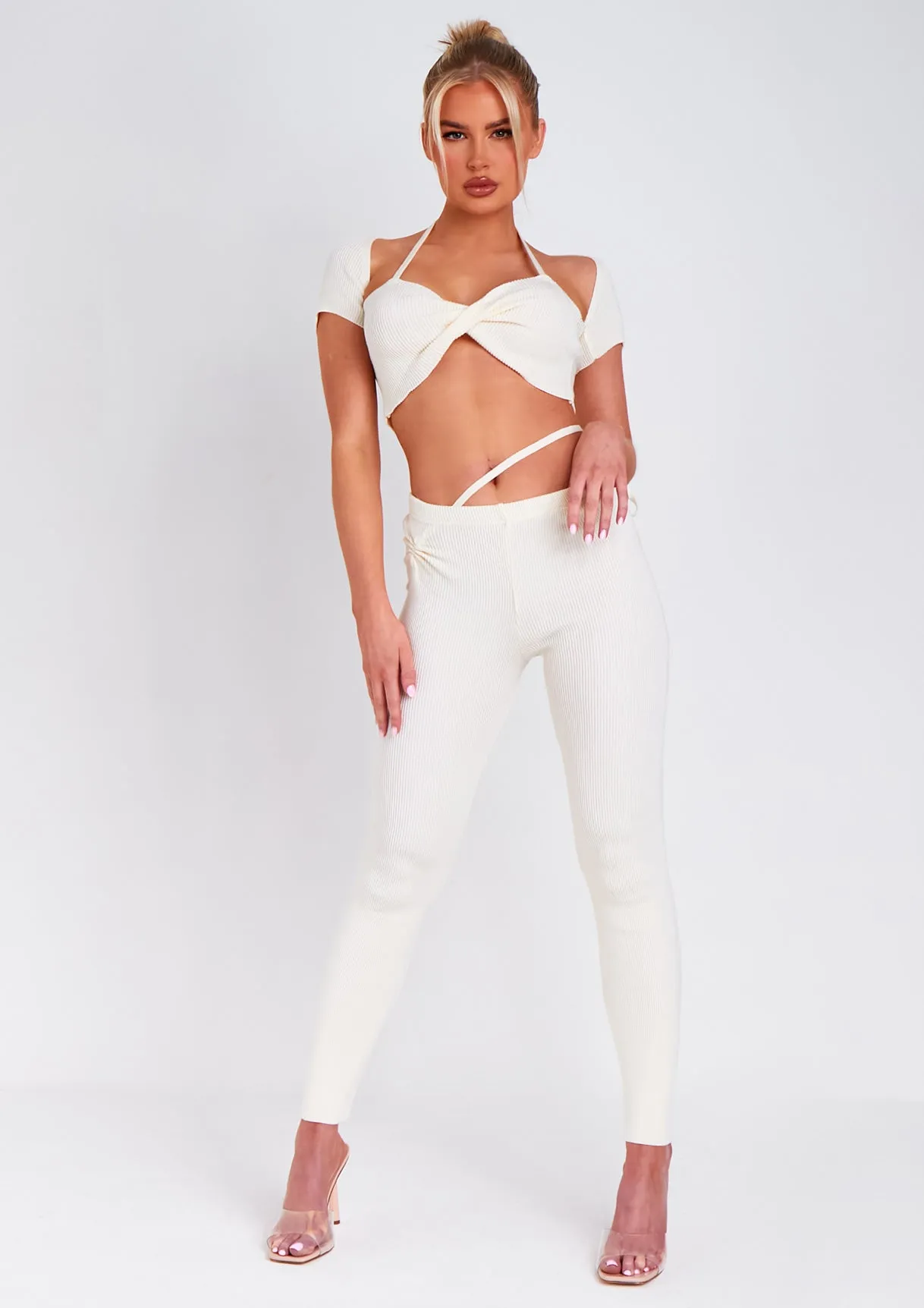 Anna Ivory Twist Front Cap Sleeve Crop Top sold by Missy Empire product image thumbnail 5