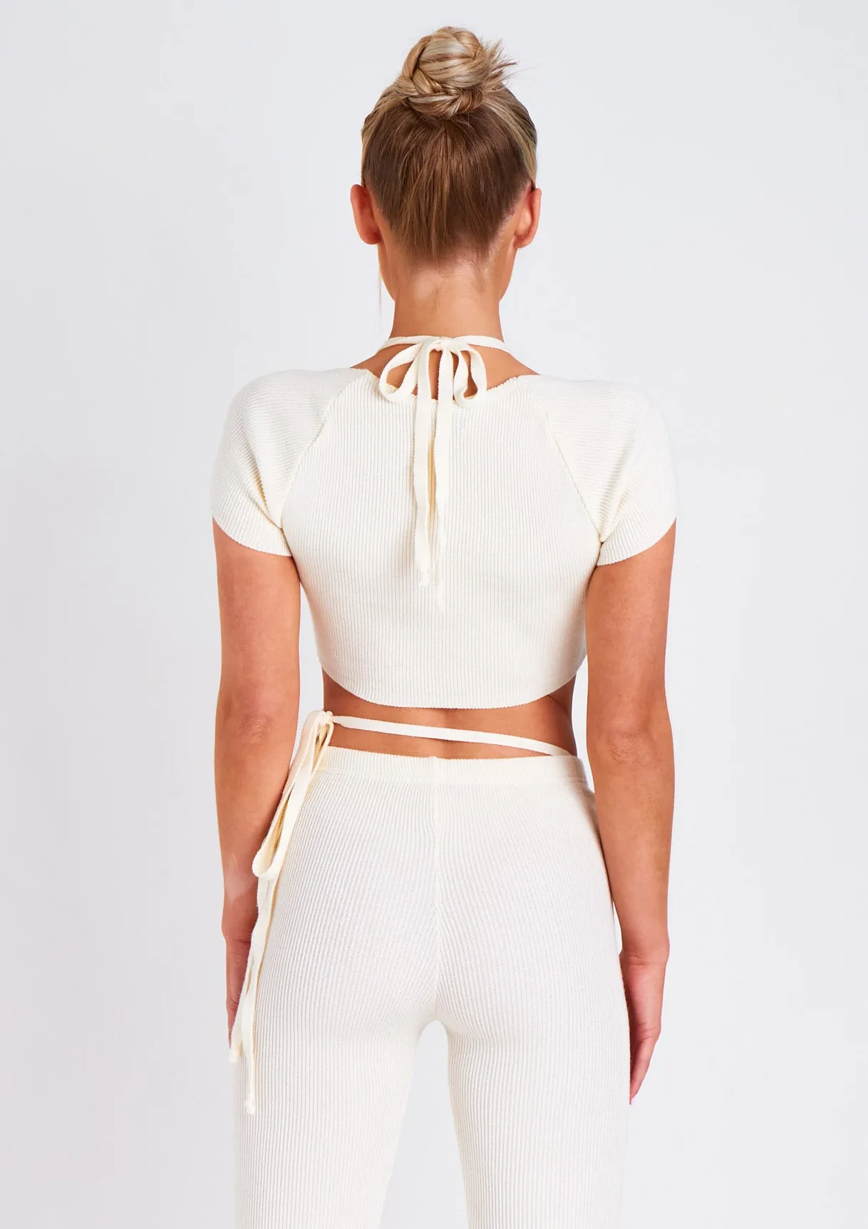 Anna Ivory Twist Front Cap Sleeve Crop Top sold by Missy Empire product image thumbnail 3