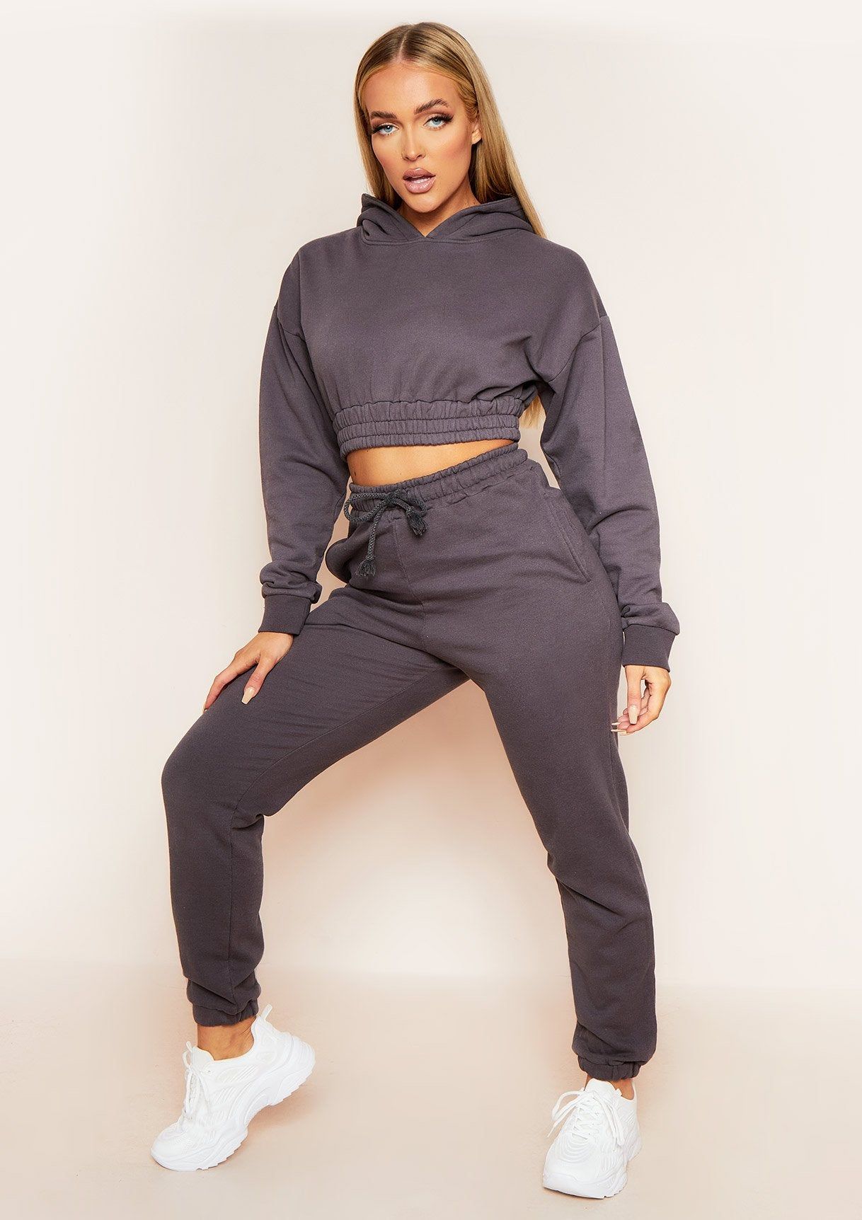 Hannah Charcoal Cropped Elasticated Hem Hoodie sold by Missy Empire product image thumbnail 4