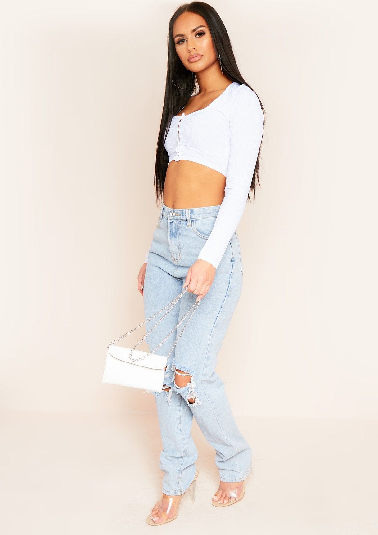 Tavia White Popper Ribbed Crop Top sold by Missy Empire product image thumbnail 4