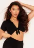 Tamara Black Thick Jersey Tie Front Crop Top sold by Missy Empire