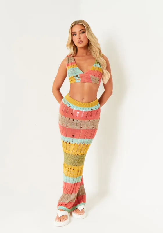 Madison Multi Colour Stripe Knitted Bralette sold by Missy Empire